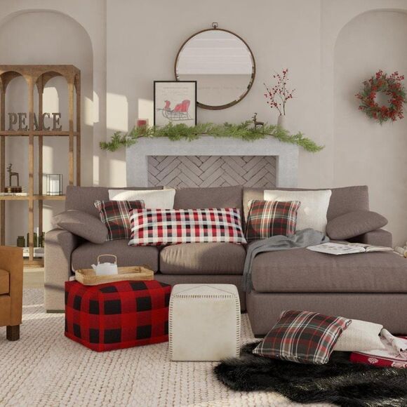 Crate and Barrel FINN 36" x 16" PILLOW COVER- Plaid-Red/Black/Ivory - Picture 7 of 8